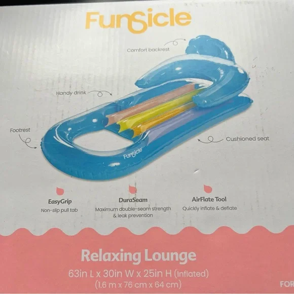 FunSicle Relaxing Lounge Inflatable Pool Float Sky Blue Unisex - Picture 4 of 8